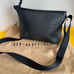 美品★ BURBERRY バーバリー ショルダーバッグ シャドーホース PVC メンズ ブラック系