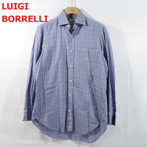 【定番】ルイジボレッリ　チェック柄シャツ　LUIGI BORRELLI　サイズ４０（Ｌ相当）　白青黄