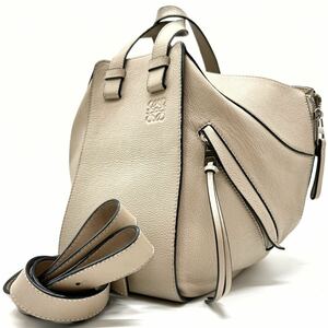 1円〜【最高級】LOEWE ロエベ ハンモック 2way ショルダーバッグ トート アナグラム シルバー金具 レザー ベージュ系 レディース 肩掛け