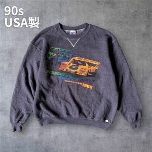 90s USA製 Russell Athletic Lサイズ チャコールグレー ラッセル ポルシェ レース系 1スタ アメリカ製 米国製 卸売 仕入れ 90年代