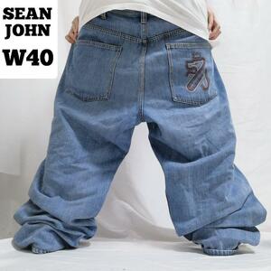 00s SEAN JOHN ショーンジョン デニムパンツ 極太バギーパンツ オーバーサイズ ジーンズ 刺繍 ヒップホップ B系 W40 3676