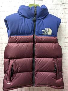 【美品】THE NORTH FACE × GUCCI ノースフェイス　グッチ　コラボ サイズS ブルー パープル 663762　ダウンベスト