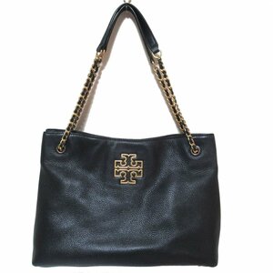 美品 TORY BURCH トリーバーチ Britten ブリテン レザー チェーン トートバッグ ワンショルダーバッグ ブラック×ゴールド金具