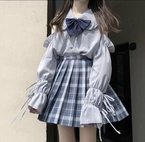 学園 制服 リボントップス チェックスカート セット 病み メイド コスプレ