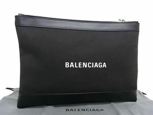 1円 ■美品■ BALENCIAGA バレンシアガ 373834 ネイビークリップ キャンバス×レザー クラッチバッグ セカンドバッグ ブラック系 EA2384