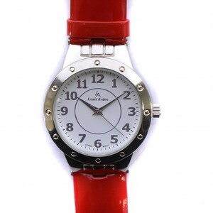 ルイスアーデン Louis Ardens 腕時計 ウォッチ アナログ クォーツ 3針 レザーベルト ラウンド 文字盤白 ホワイト 赤 レッド