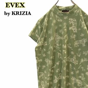 EVEX by KRIZIA エヴェックス　半袖シャツ　シアー　ハイネック　総柄　グリーン系　レディース　46サイズ　【AY1225】