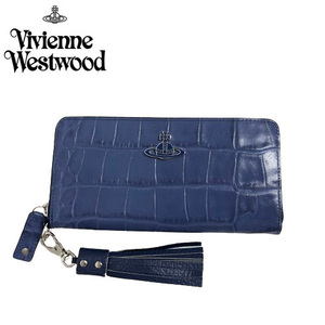 ○★新品未使用　Vivienne Westwood (ヴィヴィアンウエストウッド)　クロコエンボス　ラウンドファスナー長財布　ネイビー★○