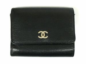 K11-917-0724-170【中古/送料無料】CHANEL シャネル Wホック レザー コンパクトウォレット 折財布 ブラック ※本体のみ