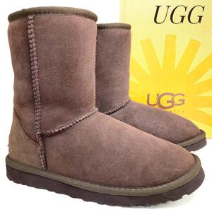 ☆即決・送料無料☆【保存箱付】UGG アグ Classic Short クラシックショート 茶 ブラウン 24cm ブーツ シープスキン 本革 本皮 レディース