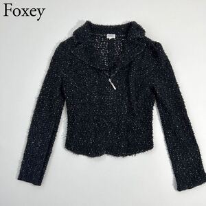 良品 FOXEY BOUTIQUE フォクシーブティック テーラードジャケット ジップジャケット ツイード 薄手 アウター 羽織 ストレッチ 38