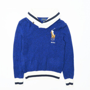 ポロ ラルフローレン POLO RALPH LAUREN ニット セーター ポニー 刺? ワンポイント 長袖 ブルー ホワイト M キッズ