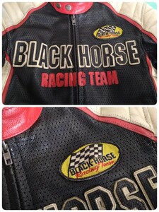 ●KADOYA ヴィンテージ BLACKHORSE RACING/KNXSS/No.234 レザージャケット(L) パンチング ライダース レーシング 2WAY メッシュレザー④