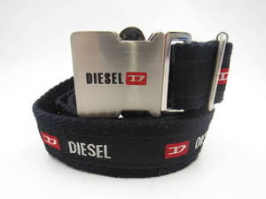 ZA903/DIESEL ベルト ロゴ布 シートベルト金具 ブラック 黒 バックル シルバー ディーゼル 保管品