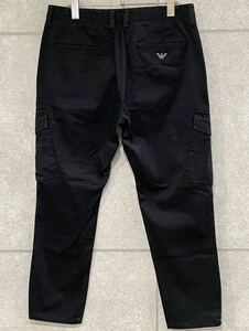 希少デザイン！ ARMANI JEANS アルマーニ ジーンズ カーゴパンツ ボトムス GAロゴ 黒 ブラック EU50サイズ メンズ ○ 新規×（D6）