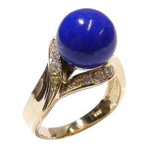 【K18】 ラピスラズリ & ダイヤ 0.1ct リング 14号 イエローゴールド 18金 新品仕上済 lapis lazuli diamond yellow gold ring ◇J