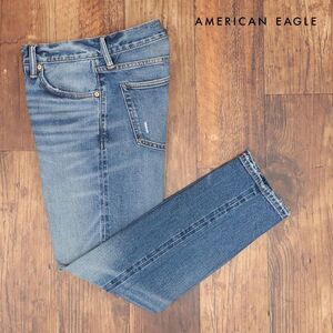 AMERICAN EAGLE/29インチ/美脚デニムパンツ 1111-6425 オーガニック綿 セルビッチ 伸縮 ダメージ加工 新品/青/ブルー/ih316/