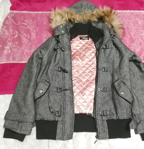 CECIL McBEE セシルマクビー 灰グレーラクーンファーフードコート/外套/アウター Ash gray raccon fur hood coat mantle