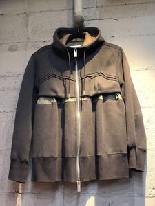 sacai サカイ スポンジスウェット×ナイロンツイル フーディー CHARCOAL GRAY size2 タグ付