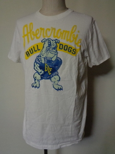 Abercrombie & Fitch A&F アバクロンビー&フィッチ エイジング加工 キャラ 半袖 Tシャツ カレッジ BULLDOGS サイズL 