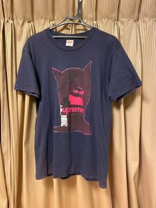 本物シュプリームBOX LOGOキャットウーマンTシャツSUPREMEボックスロゴCAT WOMANネイビー×ピンク猫女キャッツCATSアンハサウェイ紺M正規品