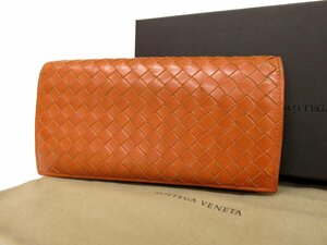 ◆美品◆BOTTEGA VENETA ボッテガ ヴェネタ◆イントレチャート◆カーフ レザー 本革◆二つ折り 長財布 ウォレット◆オレンジ◆A7394