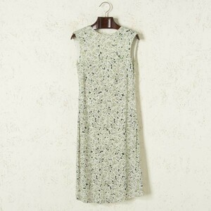 美品 TORYBURCH ワンピース ドレス ノースリーブ ジャージ 花柄 シンプル フェミニン 白/緑 XS w0054-06-004