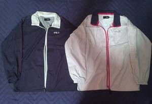 ファッション衣類　☆　廃番古着　ナイロンジャケット　FILA　フィラ　ネイビー・グレー　M　色違い２枚　レインジャケット 雨具 通勤通学