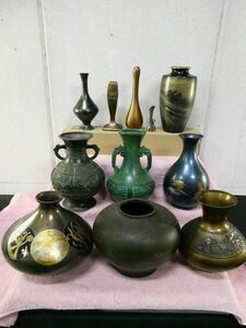 佐前 ⑥　13　金属製 花瓶 おまとめ セット 金属工芸 銅製? 銅器? 花入 フラワーベース 花器 壷 壺 ツボ アンティーク 置物 インテリア