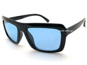 POLARIZED SQUARE TEARDROP SUNGLASS BLACK × 偏光LIGHT BLUE/偏光スクエアティアドロップサングラスライトブルー太セルドライブバイカー