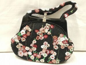 平和屋-こころ店■和装小物　和装バッグ　ハンドバッグ　ビーズバッグ　花柄　逸品　AAAI9831Aay