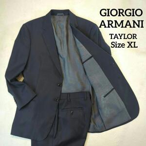 1円～ 美品 GIORGIO ARMANI ジョルジオアルマーニ TAYLOR セットアップ シングル スーツ ネイビー系 52 XL 黒タグ ジャケット パンツ 総裏