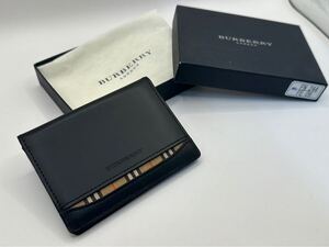 【1円〜】 BURBERRY BURBERRY ブラック カードケース 名刺入れ 定期入れ ノバチェック ブラック系 レザー 美品