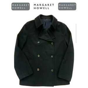 超稀少 MARGARET HOWELL マーガレットハウエル 英国製 高級フラノウールダブルブレストPコート 2(M) 美品 ダッフルコート ツイード 