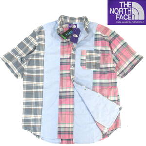 定2.0万 新品◆THE NORTH FACE PURPLE LABEL◆吸水速乾 パッチワーク 半袖 シャツ L ピンク◆ノースフェイス COOLMAX EcoMade◆afj J1173