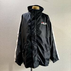 90s ヴィンテージ フィラ FILA ナイロンジャケット L ブラック 黒 コーチジャケット ビッグシルエット サイドライン ウインドブレーカー