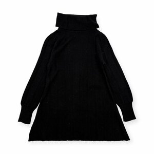 カシミヤ100%◆CASHMERE タートルネック 長袖 リブニット ワンピース Fサイズ/ブラック/レディース