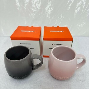 M864-C4-2172 LE CREUSET ル・クルーゼ スフィア・マグ マグカップ 2客セット ピンク ブラック系 箱付き 約口径7×高さ8.5cm ⑩