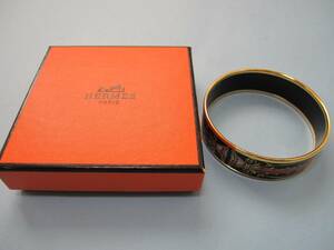 即決あり■エルメス(HERMES) エマイユ バングル 幅1.8cm 黒×ゴールド×マルチ 超美品