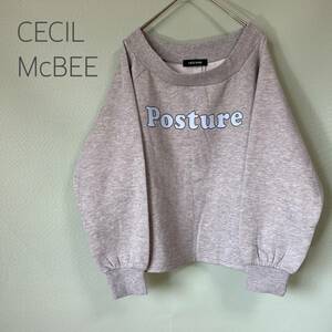 【タグ付き未使用品】◎CECIL Mc BEE セシルマクビー ロゴプリントスウェット 裏起毛スウェット ボートネック レディース Ｍサイズ