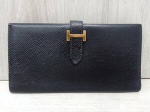 エルメス　HERMES　ベアン　財布　○Z　黒　鑑定書付