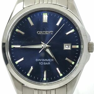 美品 ORIENT オリエント SWIMMER 腕時計 UNA8-C0 CA クオーツ アナログ ラウンド ネイビー シルバー カレンダー 電池交換済み 動作確認済み