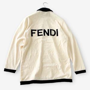 FENDI ベージュ×ブラック ロゴ スエード 襟付き ロンT 長袖 ハーフジップ ロゴ ヴィンテージ 綿 40 L XL