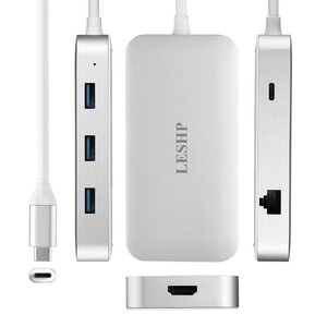 【送料無料】LESHP Type-C USB ハブ Macbook 対応【6in1】超軽量 HDMI 4K USB3.0 LAN 充電可 Macbook2016 Macbook Pro Chromebook 変換ハブ