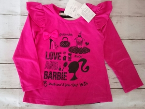 バービー　 Barbie　１００ 　コスメ柄 パンプス アイコン柄 肩フリル 長袖 Ｔシャツ トップス リボン　子供服　新品