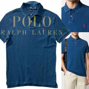 【POLO RALPH LAUREN】小慣れ感たっぷりな藍染め鹿の子ポロ◎!!ラルフローレン 定価1.9万 インディゴ染め鹿の子ポロシャツ 刺繍 半袖シャツ
