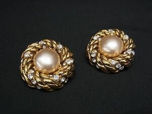 1円 ■美品■ CHANEL シャネル ヴィンテージ 2 3 パール ラインストーン クリップ式 イヤリング アクセサリー ゴールド系 FC7607