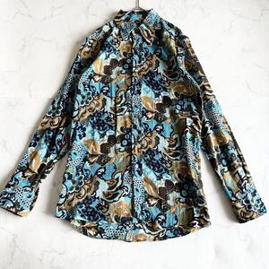 極美品 1点物！ ドルチェ&ガッバーナ DOLCE&GABBANA シャツ 総柄 和柄風 ボタニカル ロゴボタン 38 M相当 長袖 刻印 ウォッシャブル 通年