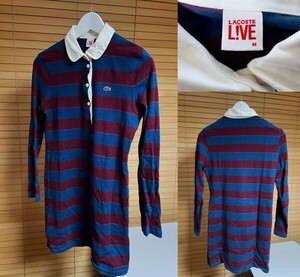 【激安1点のみ 国内正規品】LACOSTE LIVE ラコステ ライブ コットン100％ ボーダー ラガーシャツ ワンピース M グリーンブルー×ボルドー