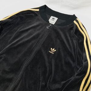 90s vintage adidas アディダス ベロア トラック ジャケット M ブラック 黒 黄 ベロア ジャージ トレフォイル ロゴ ビンテージ XL位